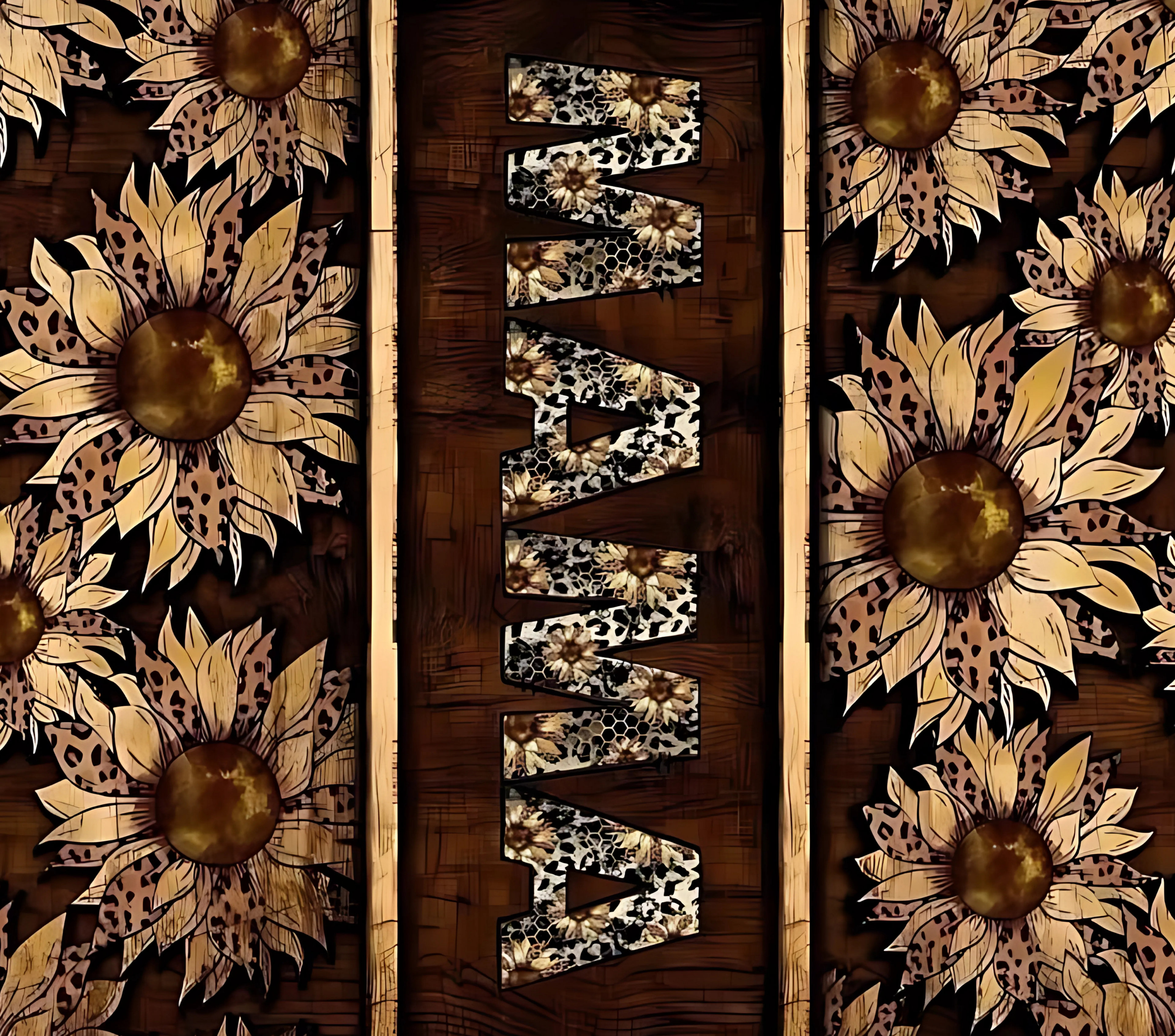 Mama Sunflower Leopard Tumbler - Rustic Wood and Animal Print