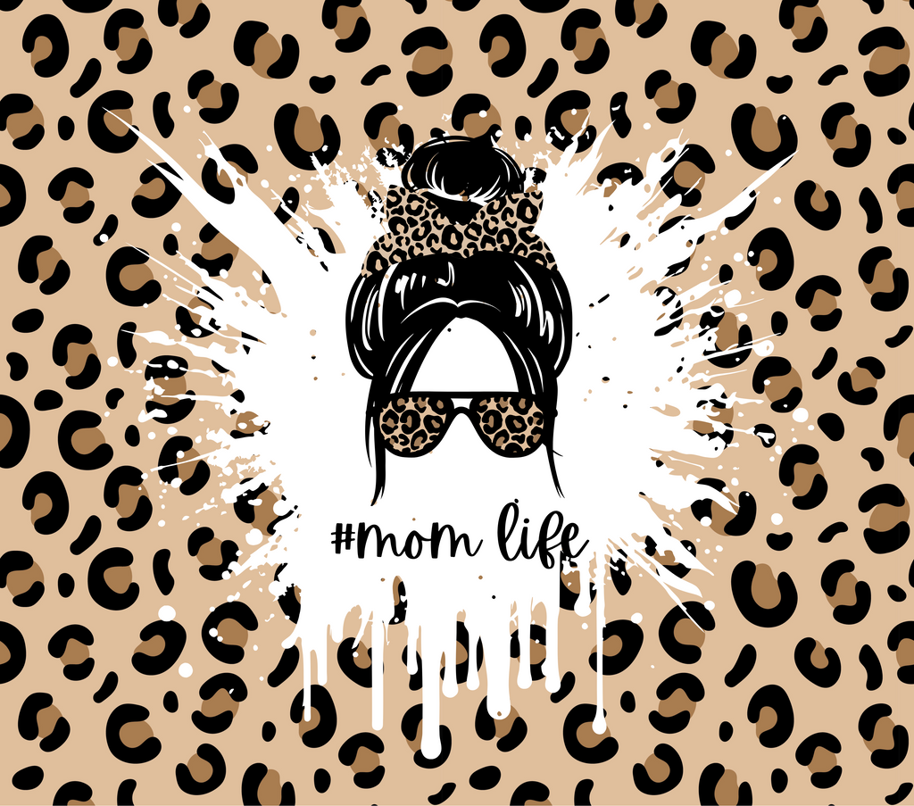 Mom Life Tumbler - Leopard Print Messy Bun Design