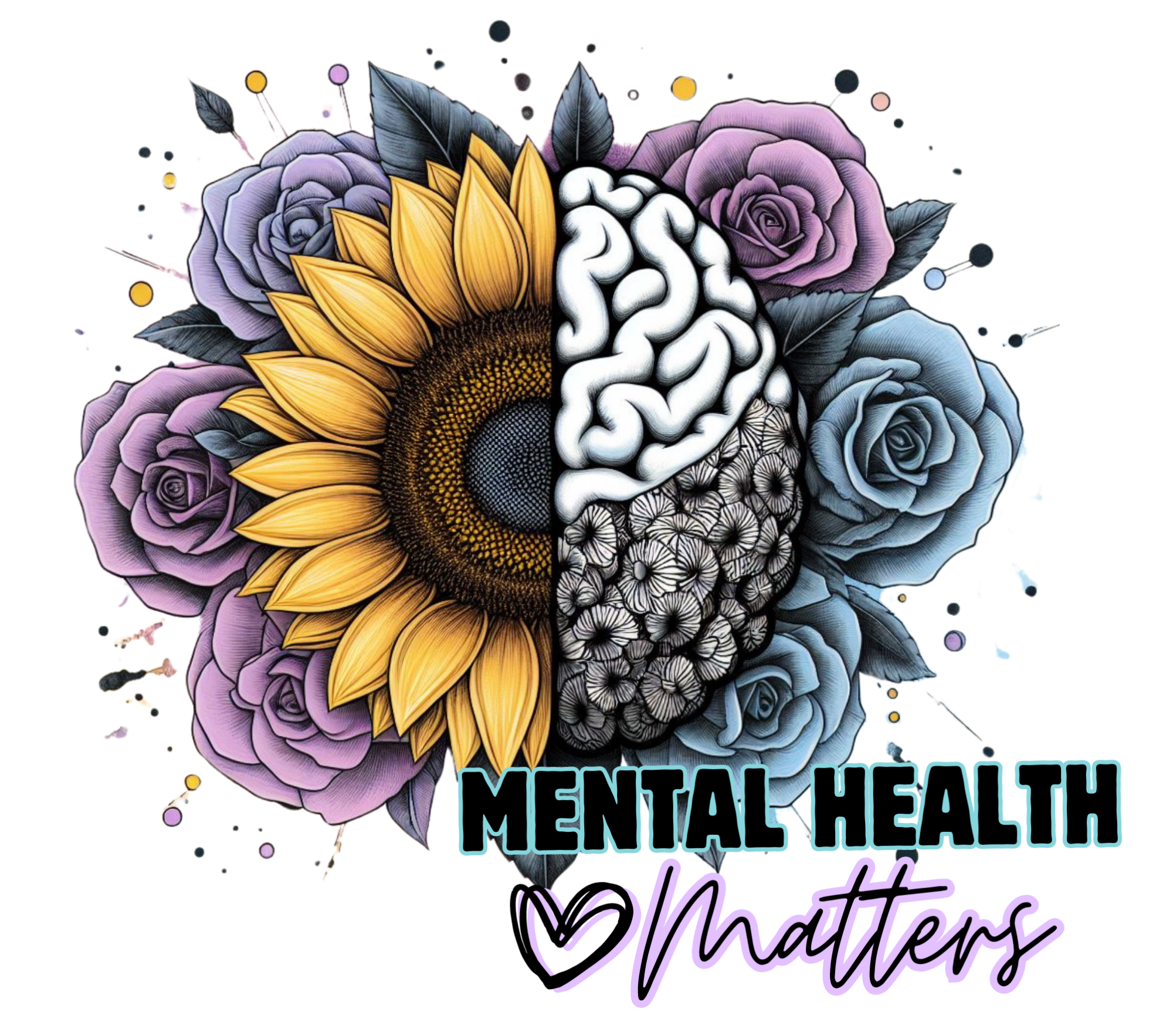 Mental Health Matters Brain and Flowers