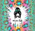 Mom Life Messy Bun Glitter Tumbler - Rainbow Leopard Splash