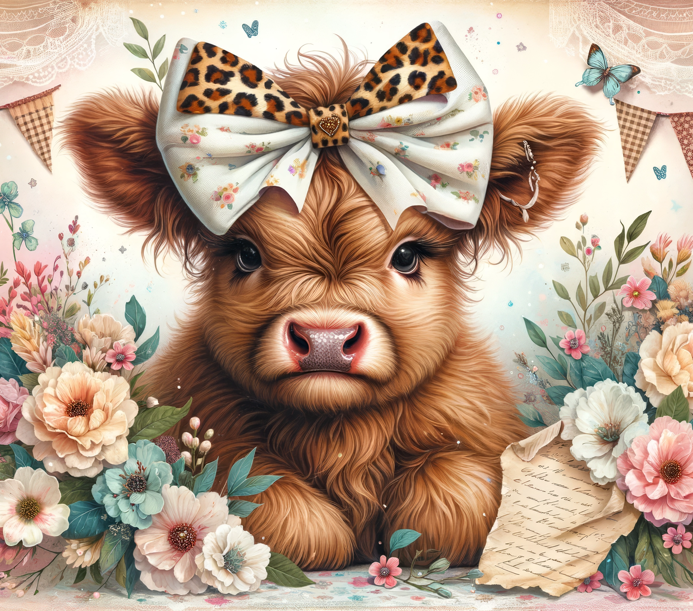 Highland Cow - Floral Bow