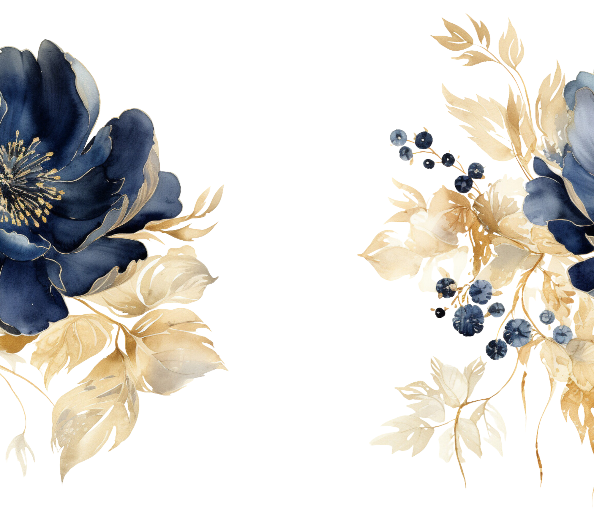 Navy Blue Flowers with Gold Leaves and Berries - Customizable