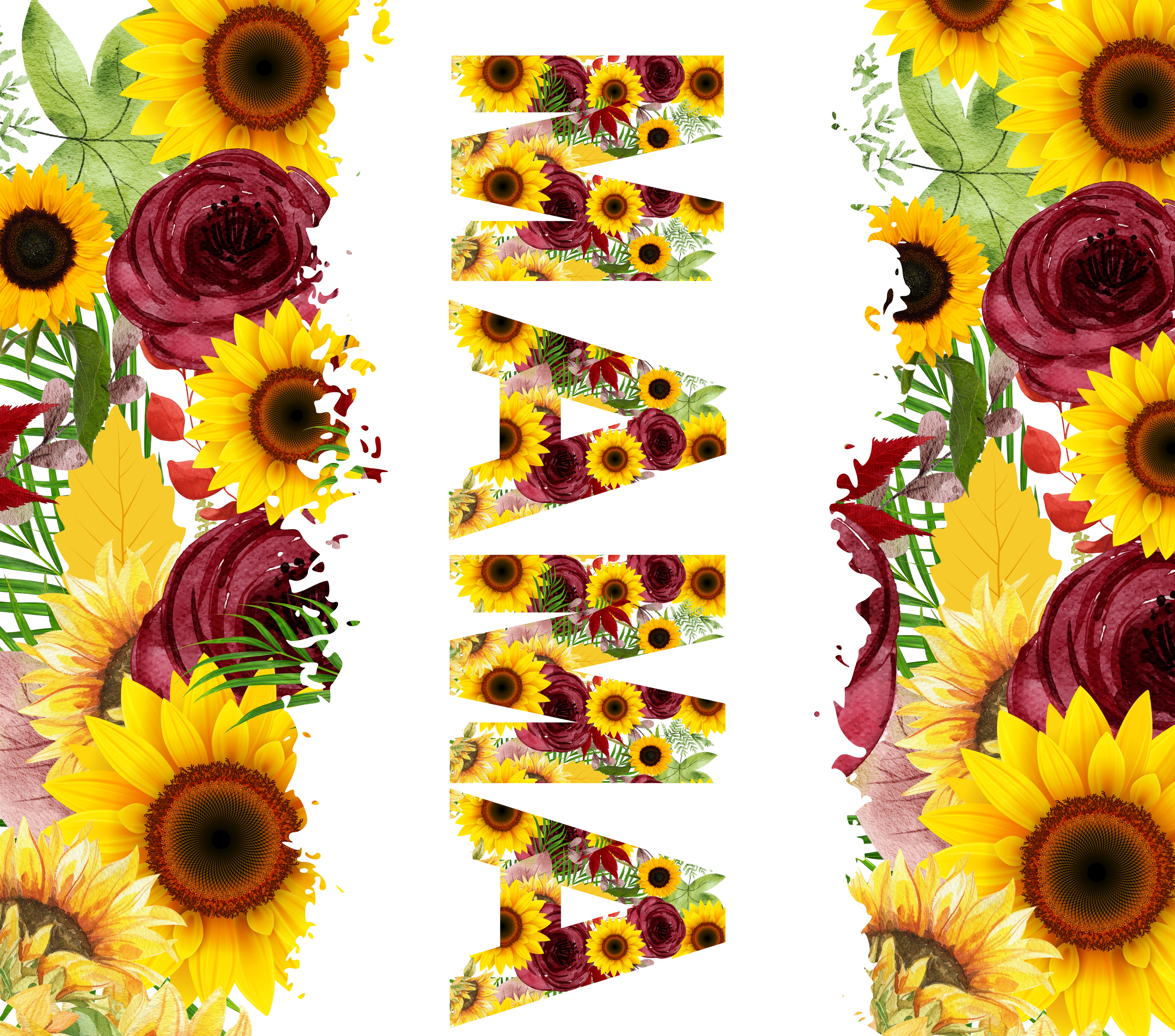 Mama Sunflower Burgundy Tumbler - Vertical Floral Design