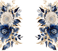 Navy Blue and White Roses with Gold Accents