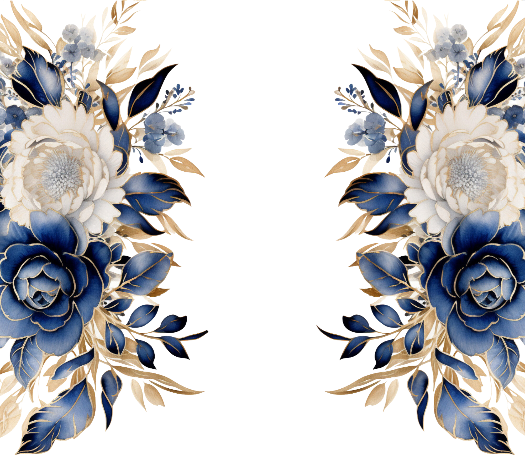 Navy Blue and White Roses with Gold Accents