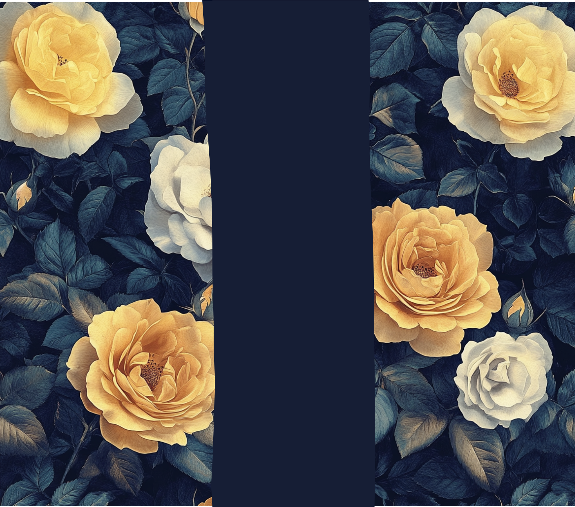Yellow and White Roses on Navy Background