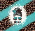 Mama Messy Bun Turquoise Tumbler - Leopard Glitter Splash