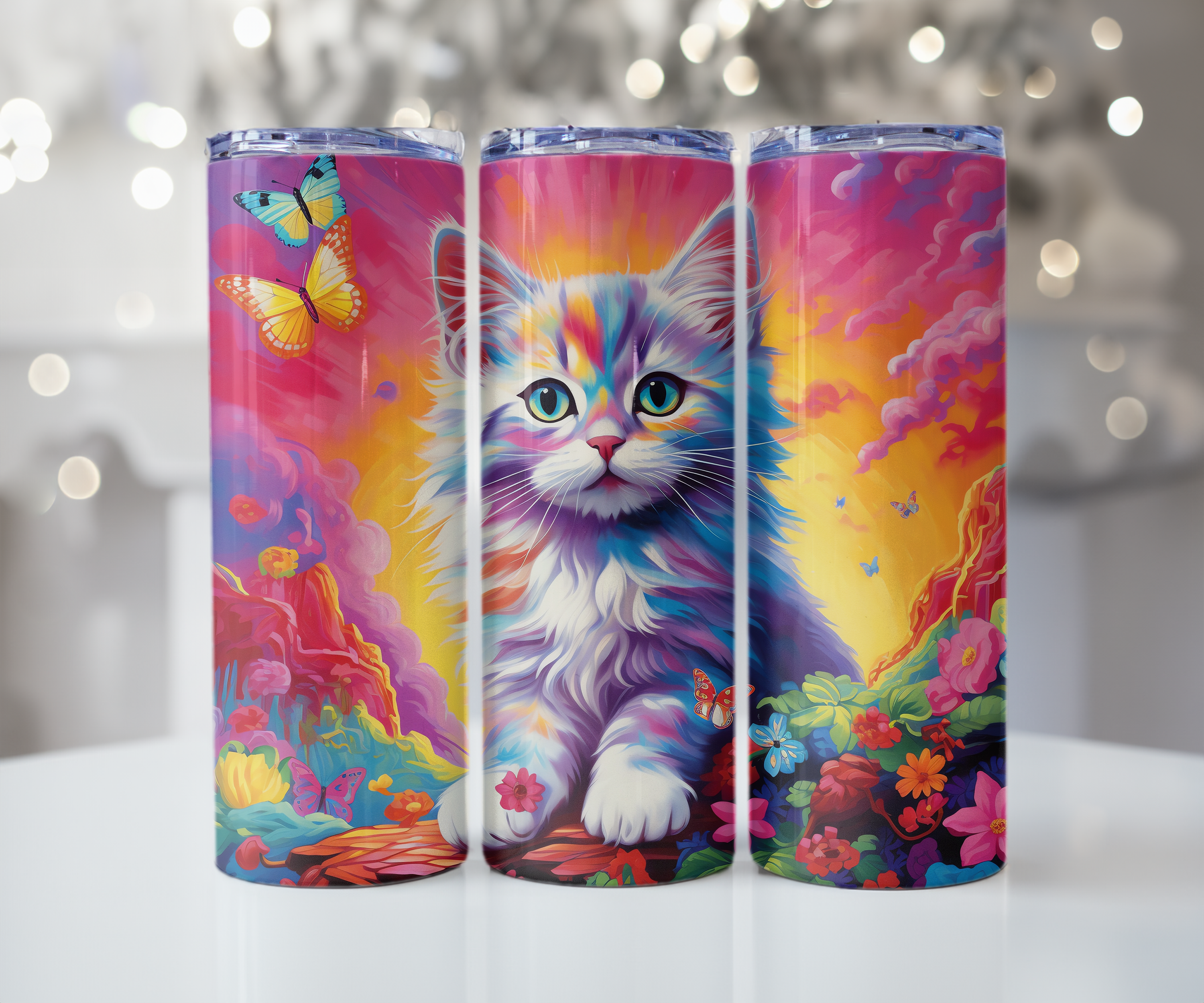 Rainbow Cat Psychedelic Garden Tumbler