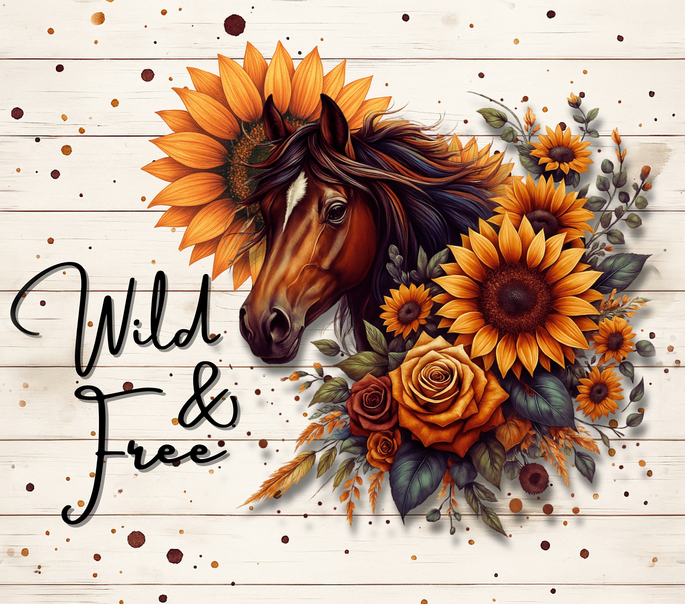 Wild and Free Horse with Sunflowers