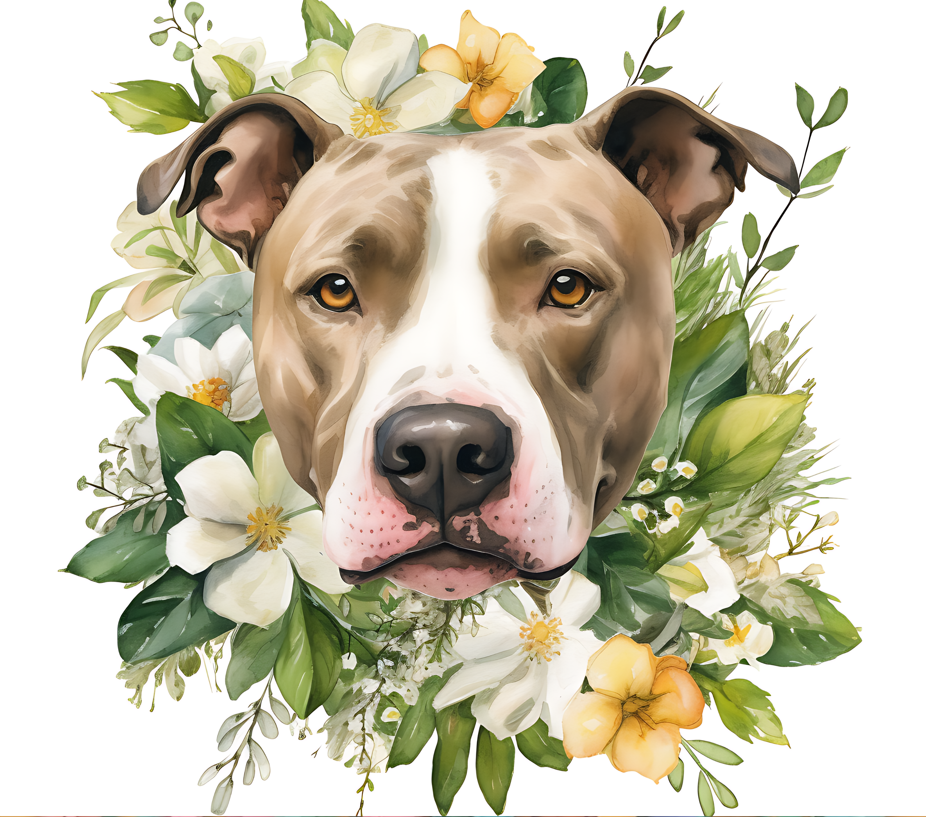 American Pit Bull Terrier with Wildflowers