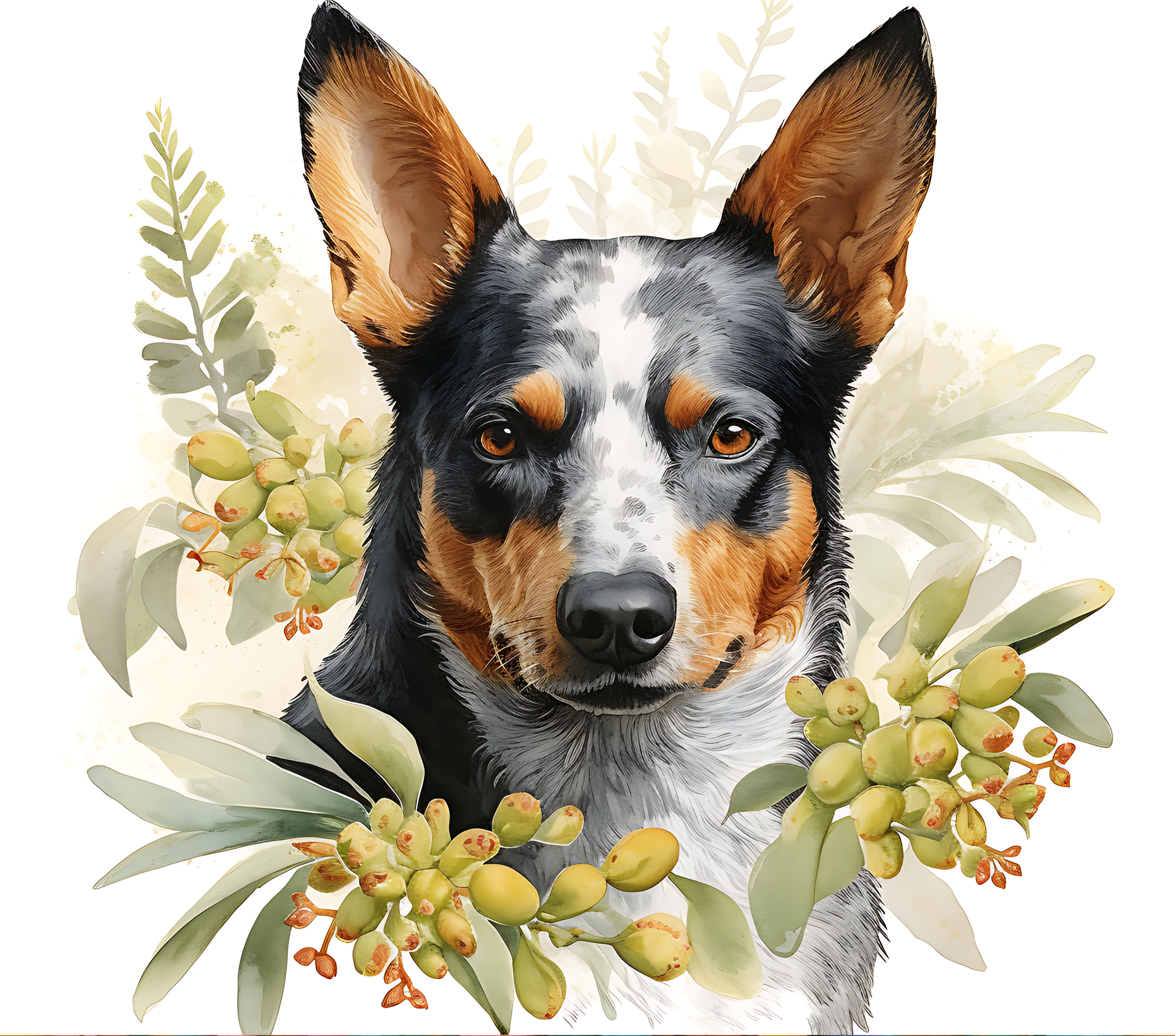 Australian Cattle Dog with Eucalyptus
