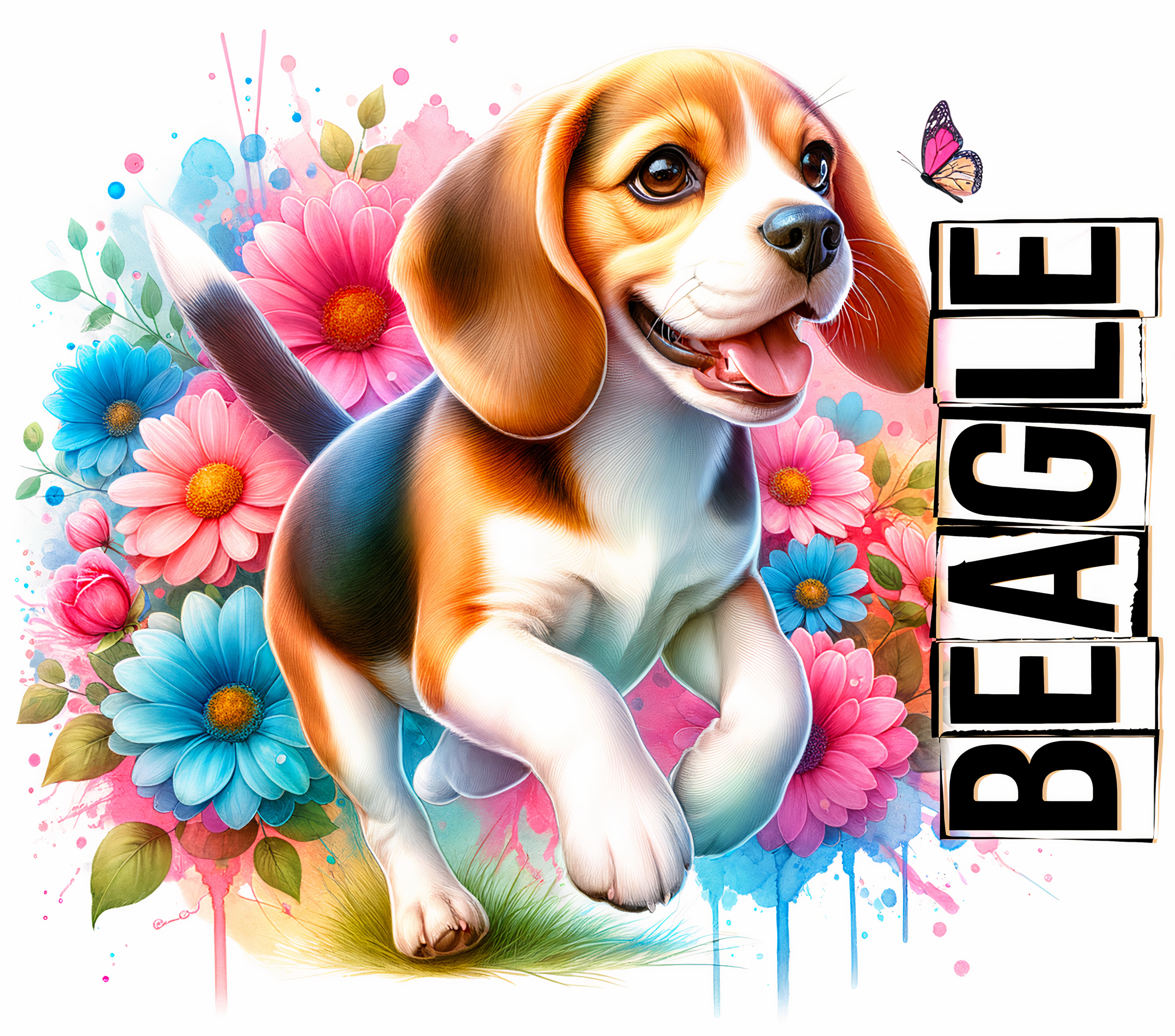 Beagle with Colorful Flowers
