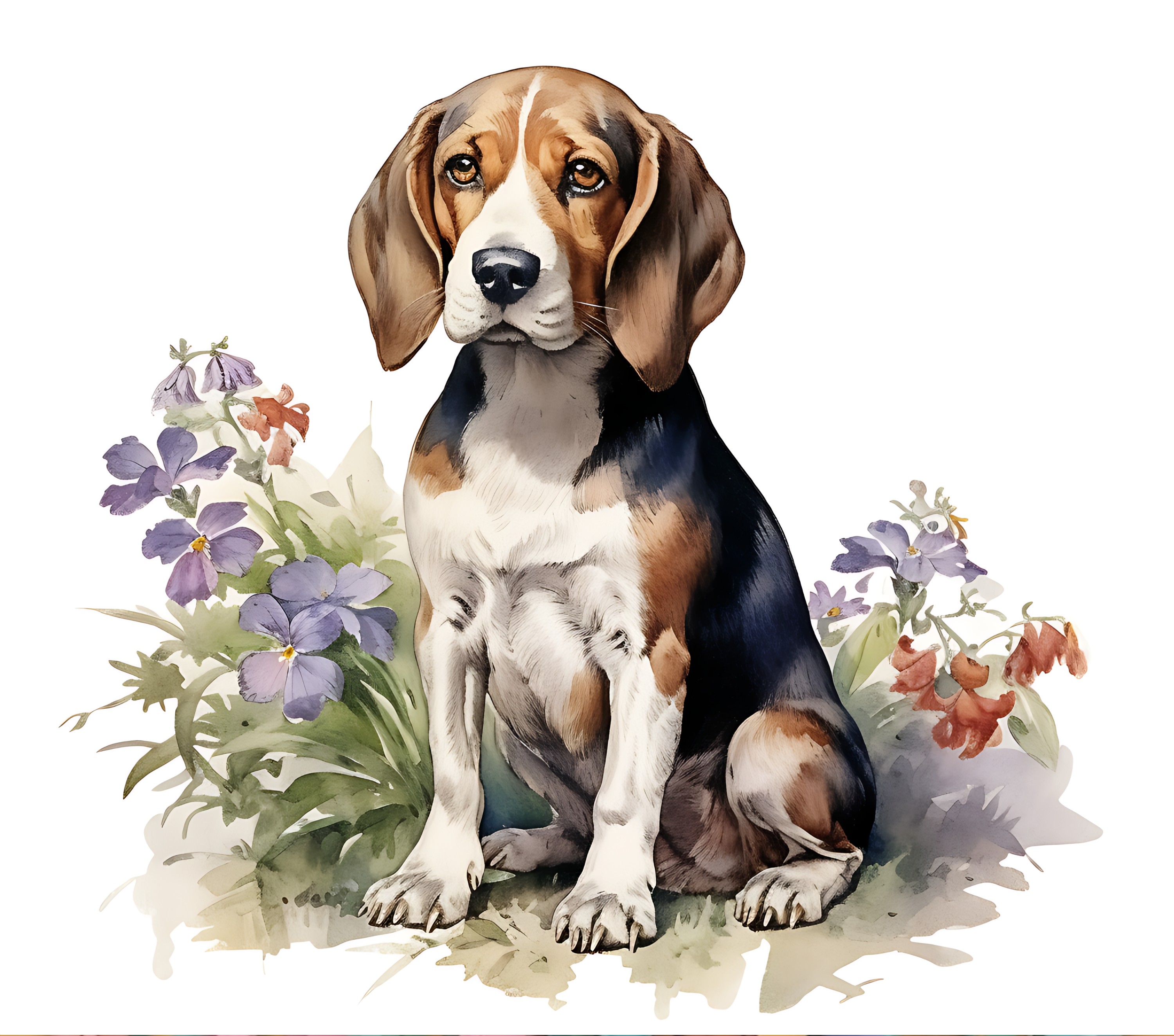 Beagle Puppy with Wildflowers