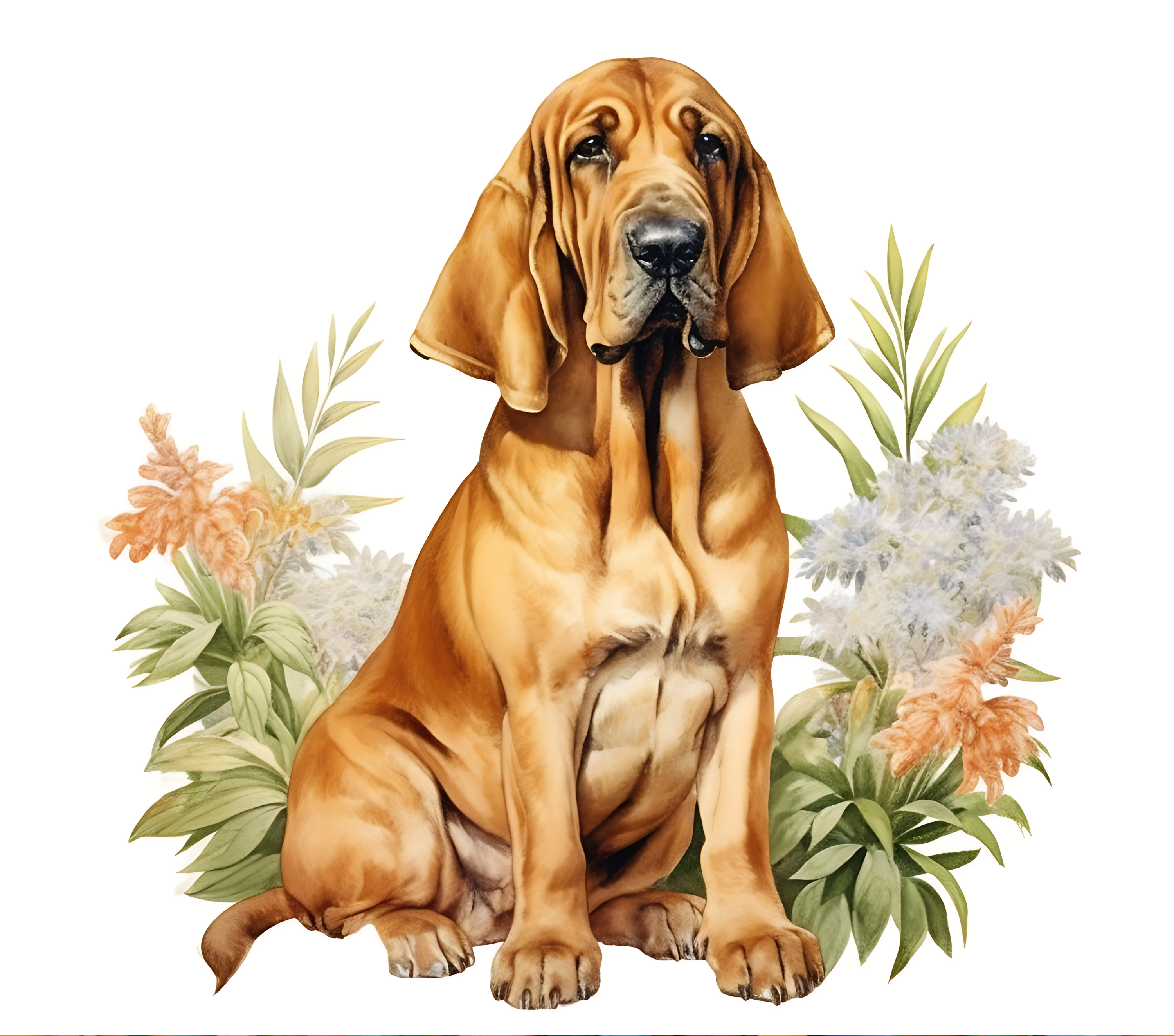 Bloodhound with Soft Wildflowers