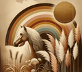 Boho Wild Horse with Rainbow and Pampas Grass