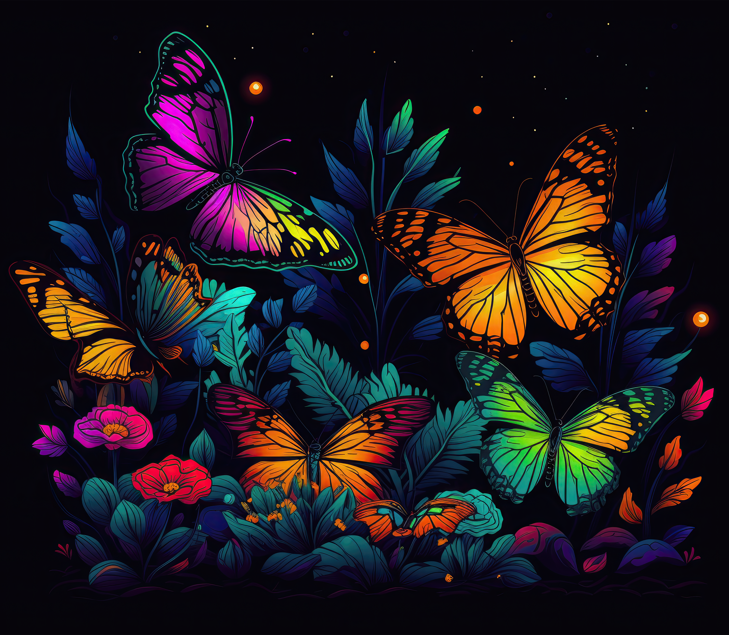 Neon Butterfly Night Garden