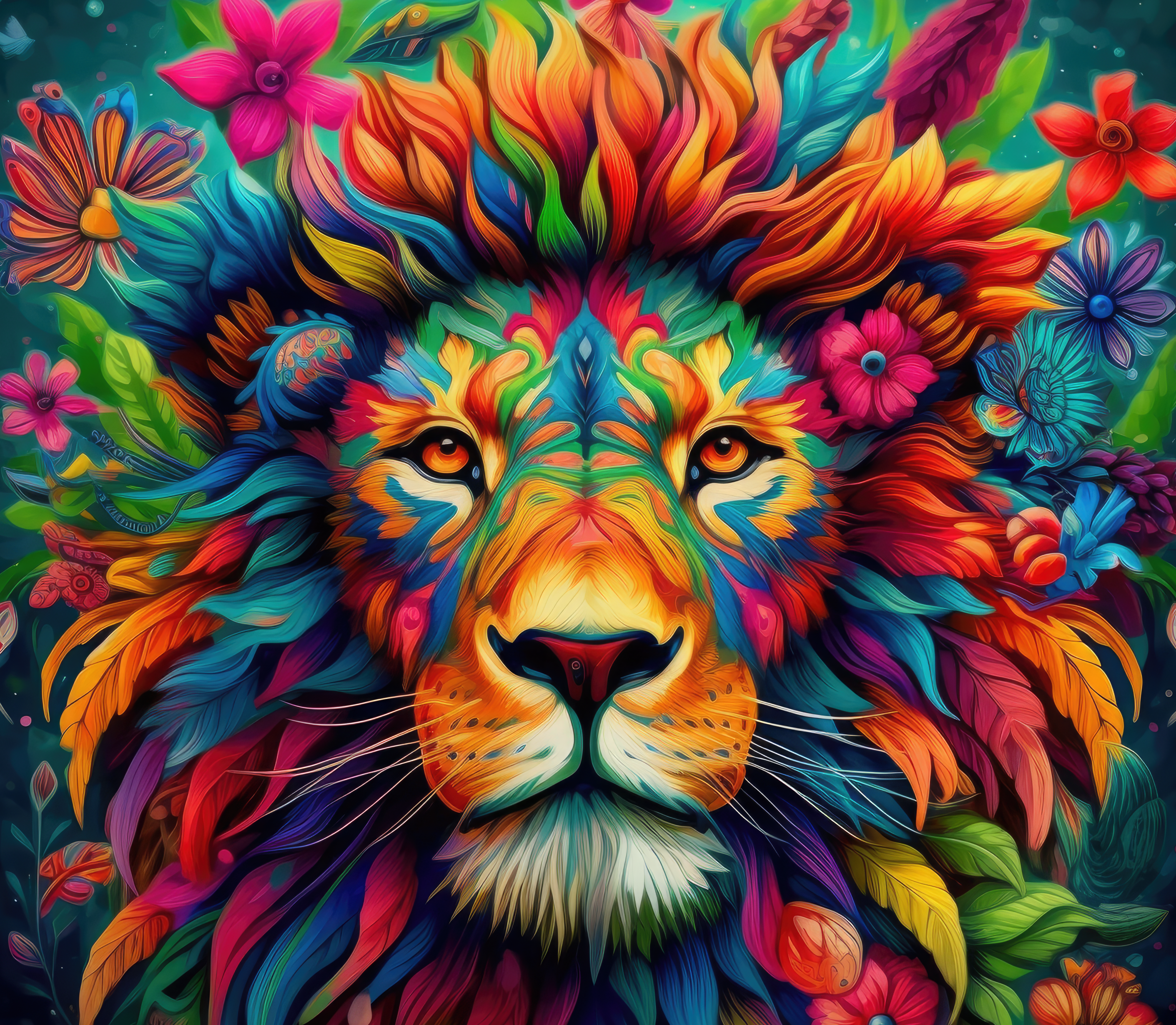 Rainbow Lion Floral Tumbler