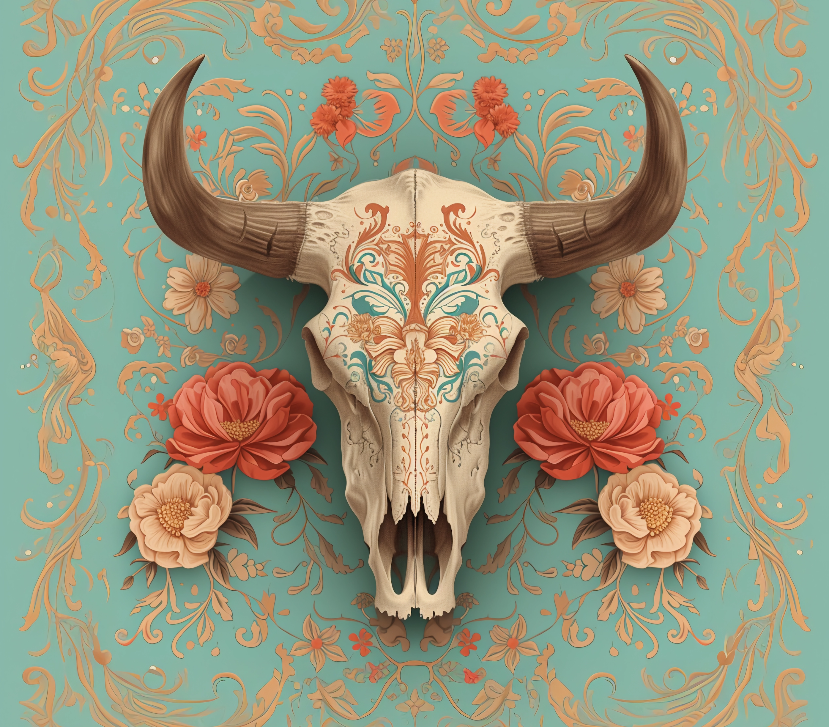 Cow Skull Tumbler - Ornate Turquoise