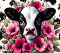 Dairy Cow with Pink Flowers