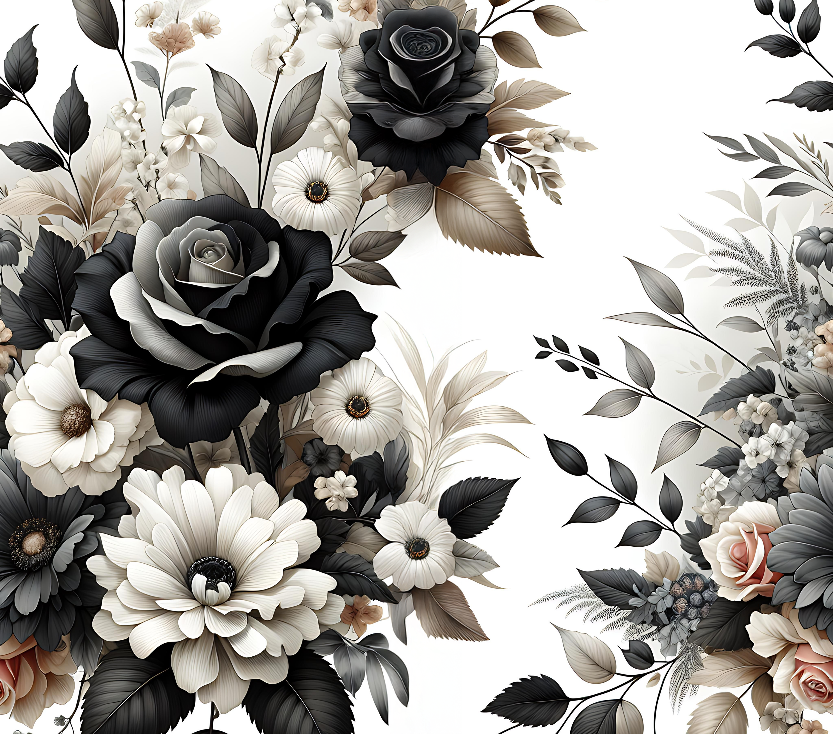 Black White Dark Floral Garden Tumbler