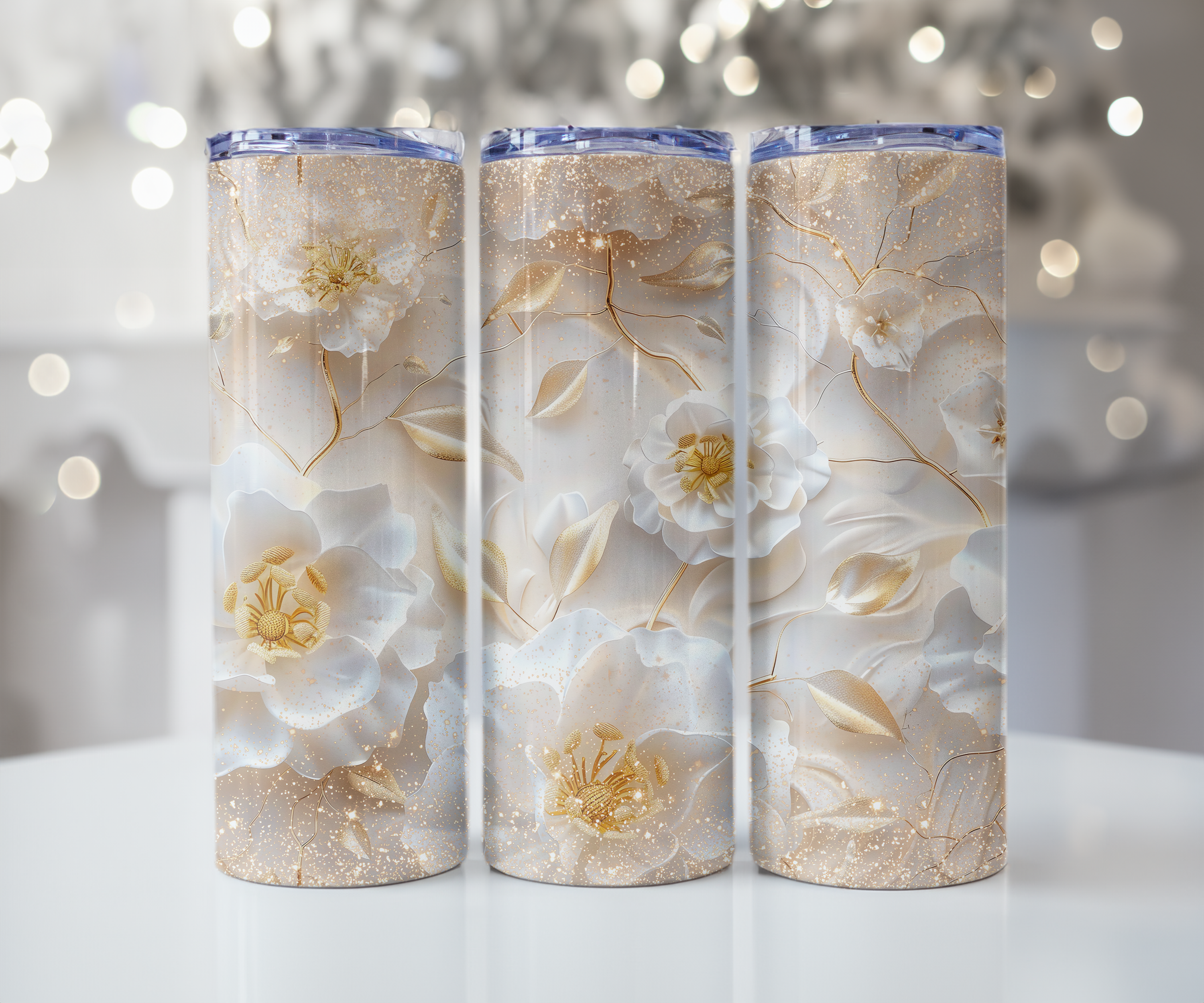 White Gold Ethereal Blossom Tumbler