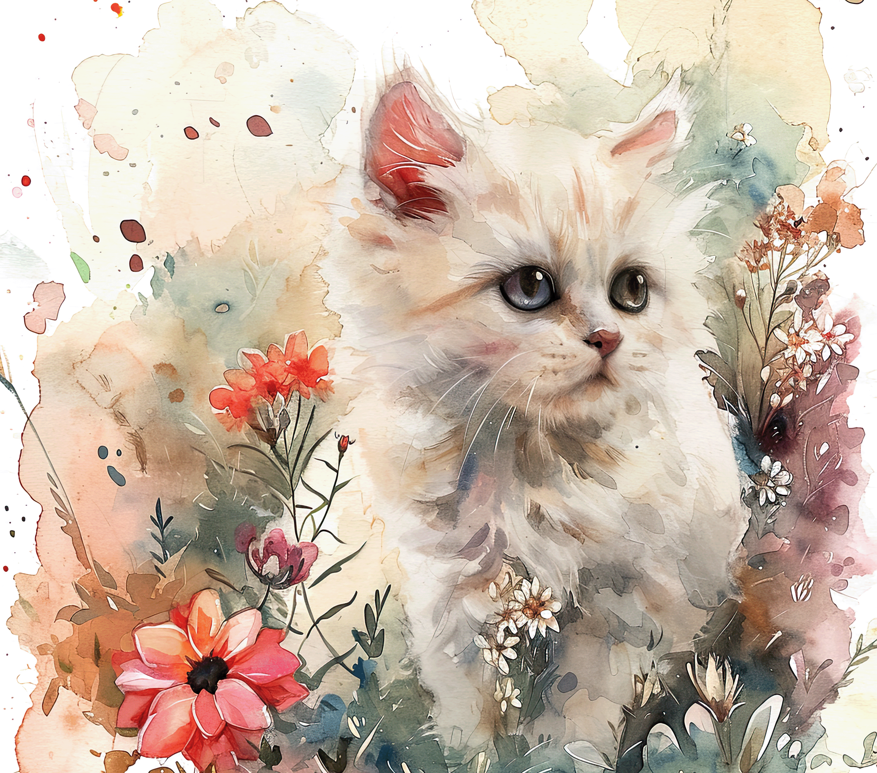 Angora Kitten 3 Coral Flowers Watercolor Tumbler - 20oz Art