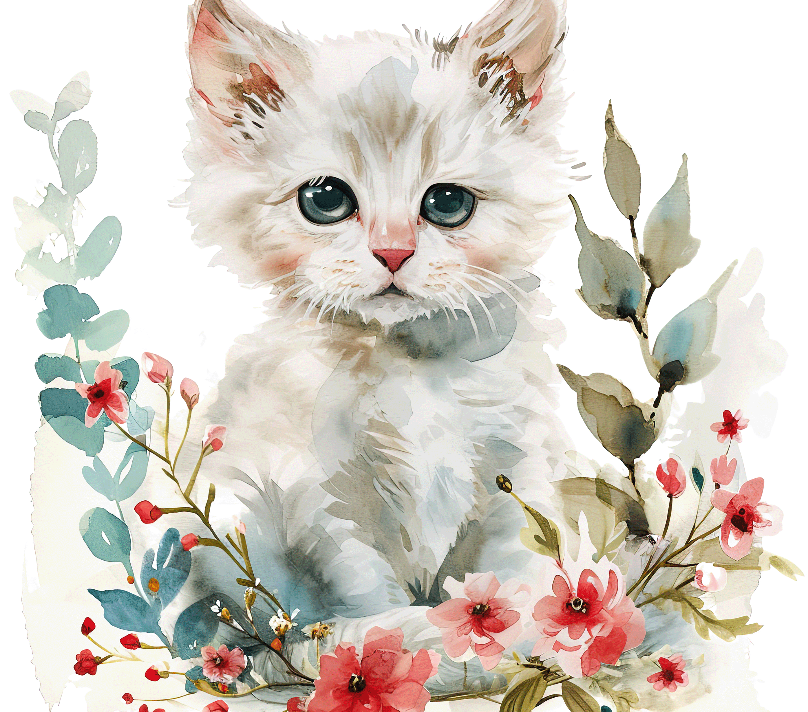 Angora Kitten 5 Eucalyptus Coral Flowers Watercolor Tumbler 20oz