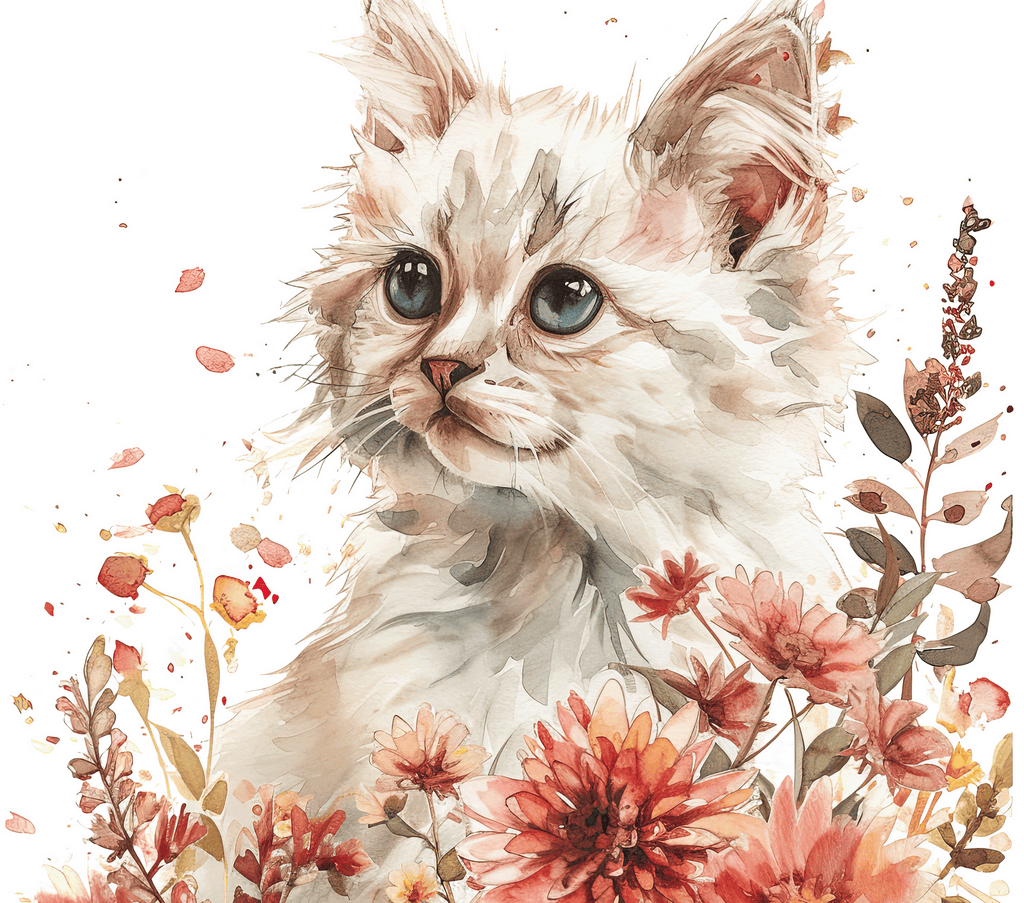 Angora Kitten 6 Autumn Flowers Watercolor Tumbler - 20oz Art