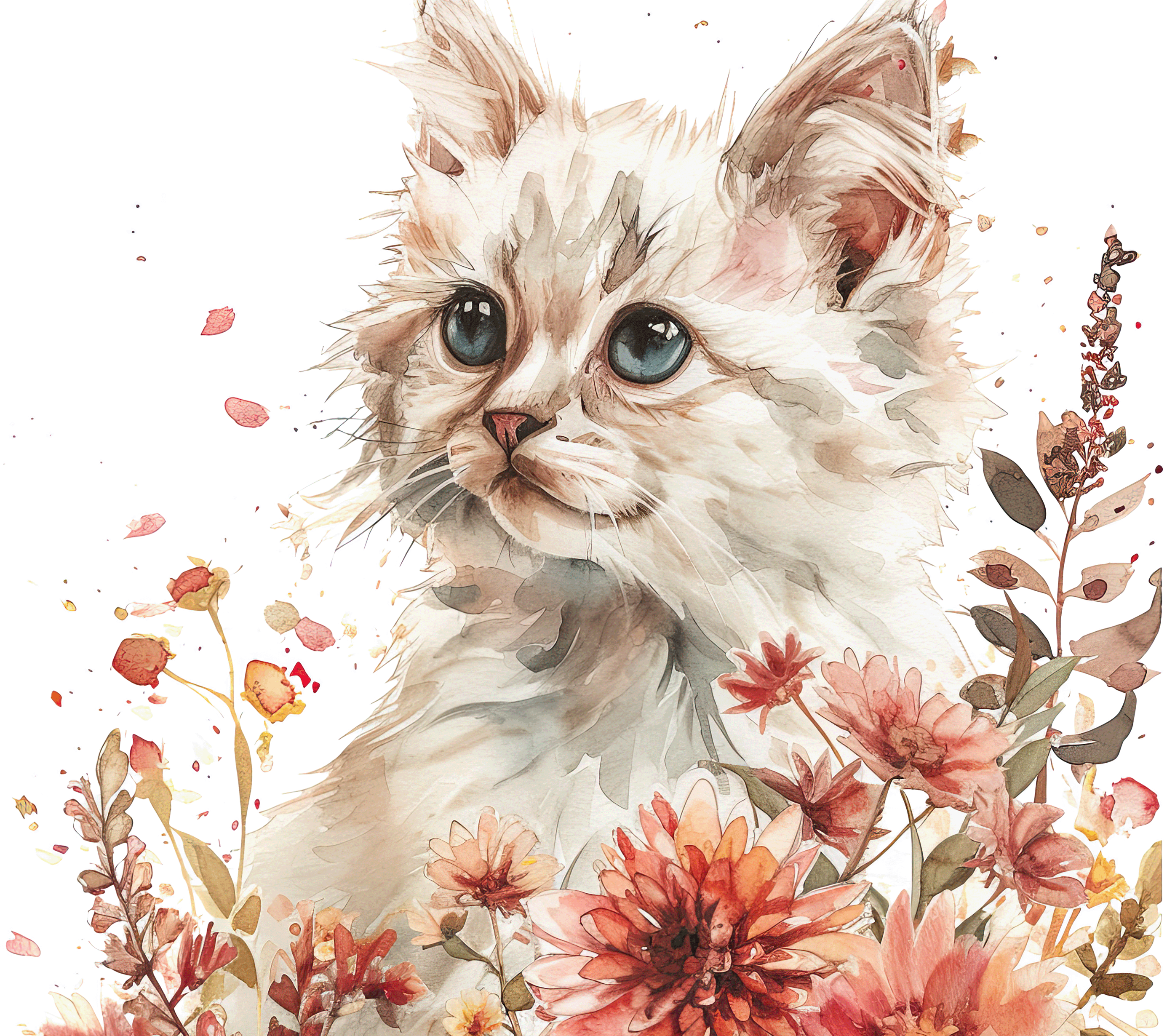 Angora Kitten 6 Autumn Flowers Watercolor Tumbler - 20oz Art