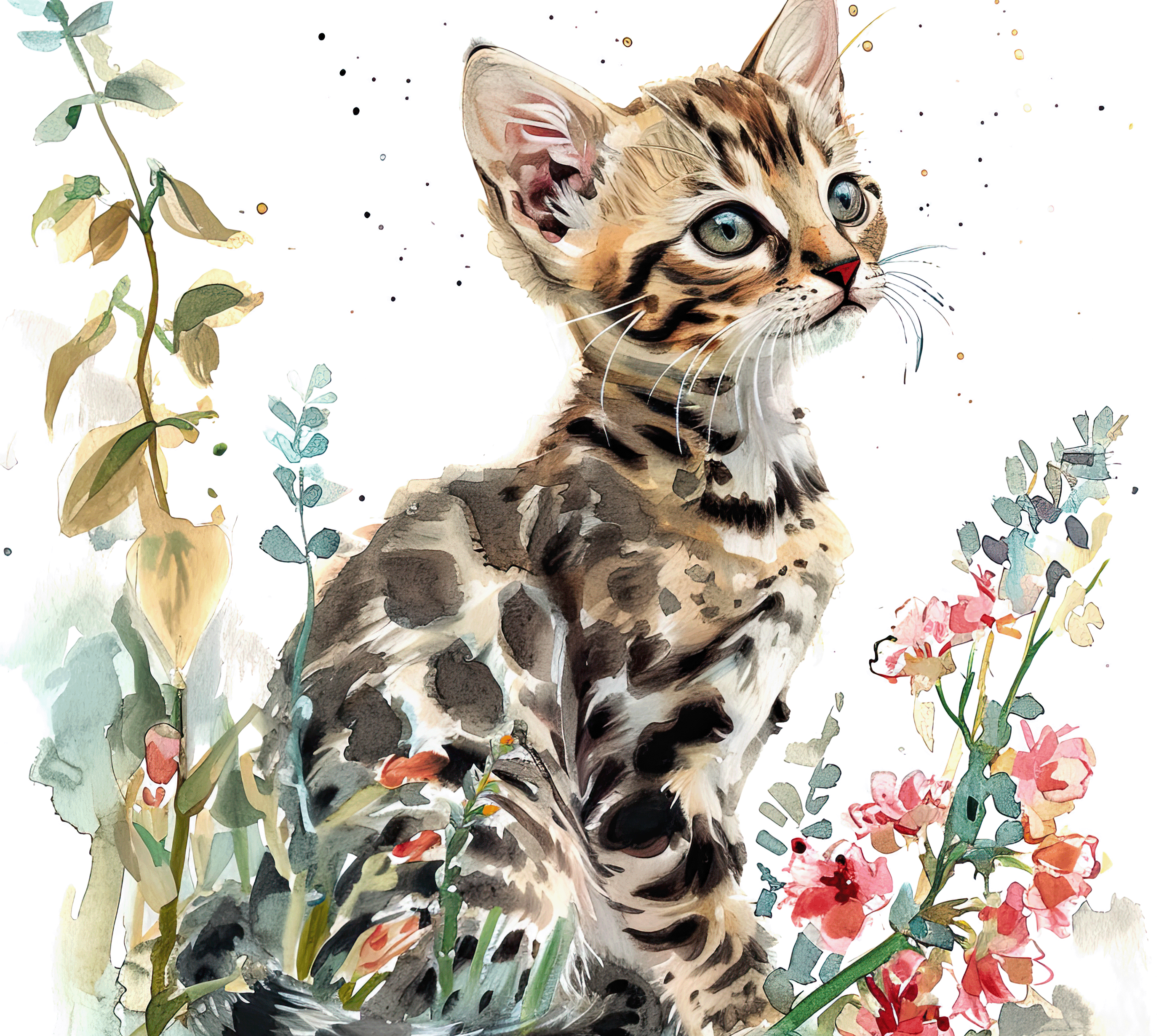 Bengal Kitten 1 Botanical Garden Watercolor Tumbler - 20oz Art