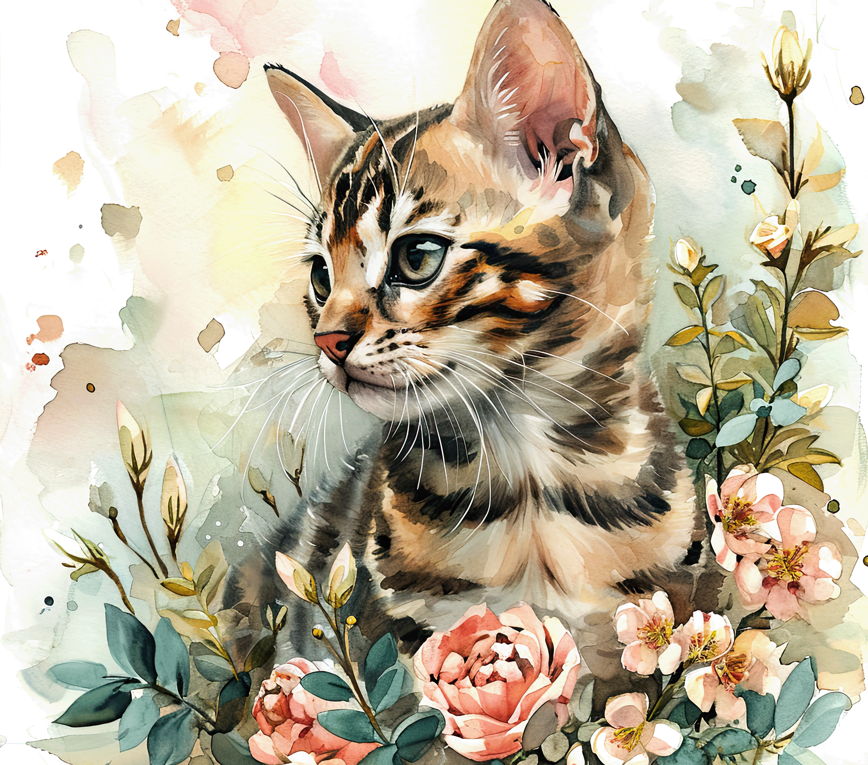 Bengal Kitten 4 Soft Botanicals Blush Roses Tumbler - 20oz Art