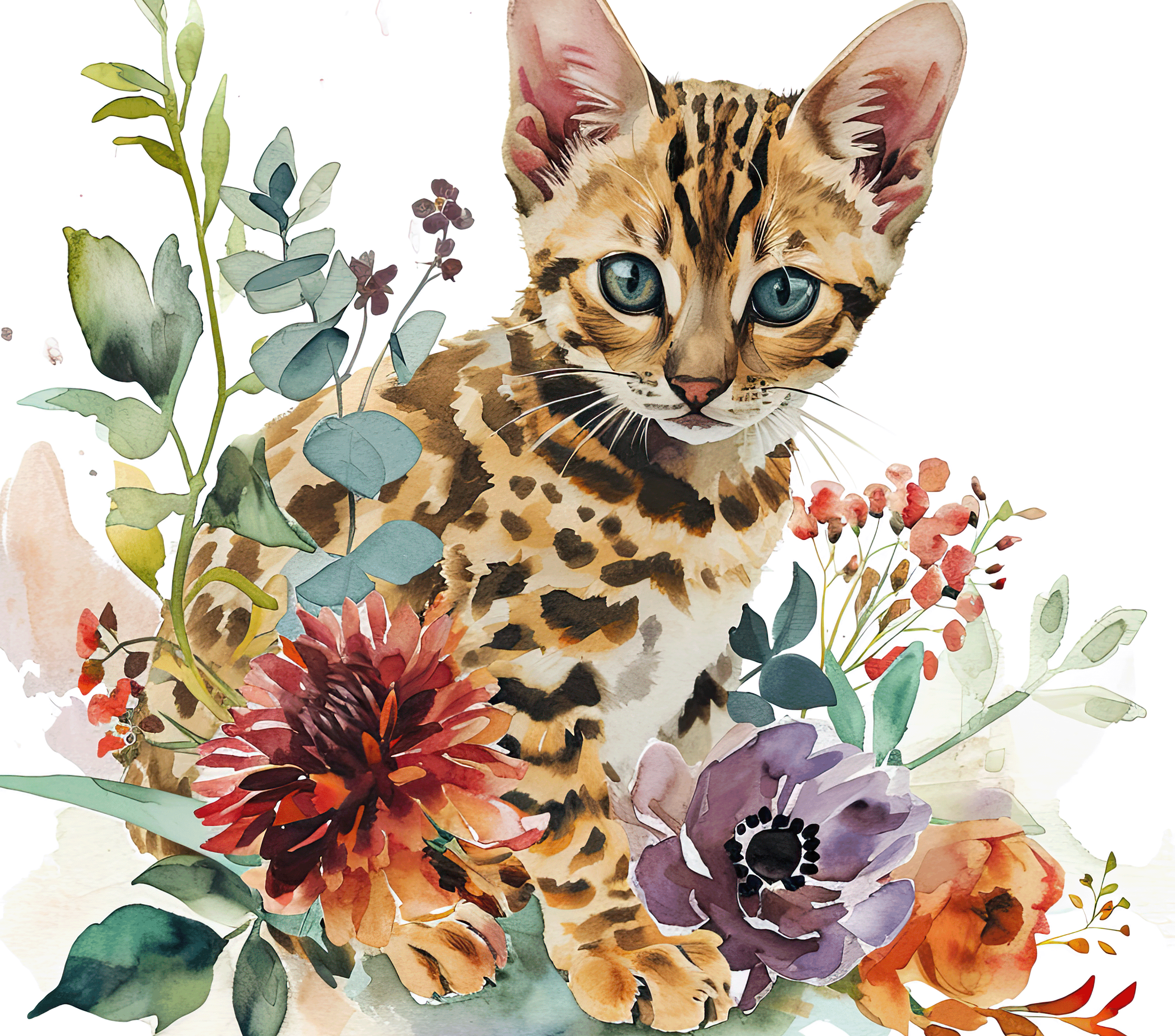 Bengal Kitten 5 Vibrant Autumn Flowers Watercolor Tumbler 20oz