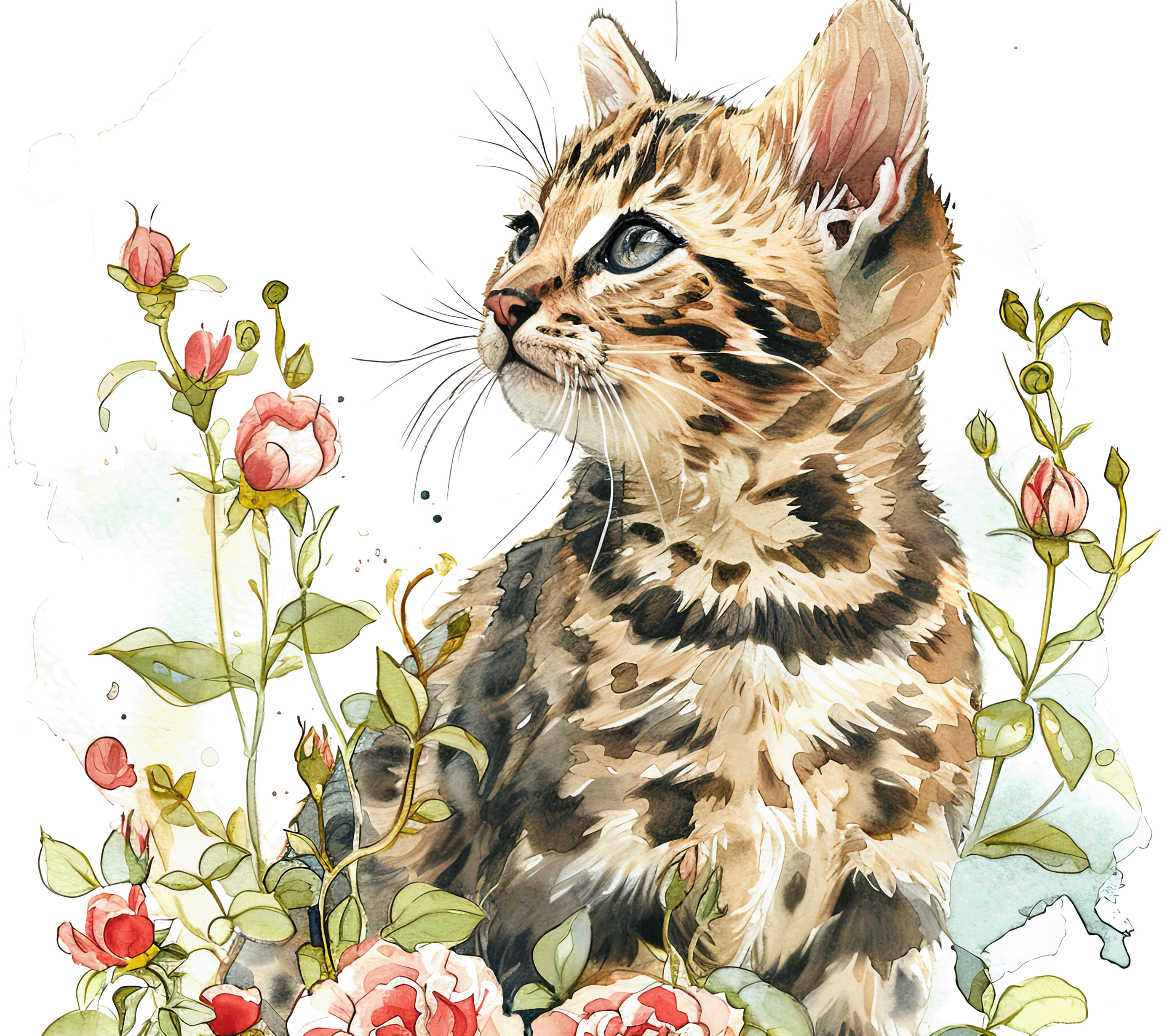 Bengal Kitten 6 Coral Roses Green Botanicals Tumbler - 20oz Art