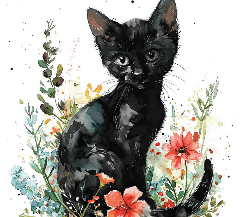 Black Cat 1 Vibrant Wildflowers Watercolor Tumbler - 20oz Art