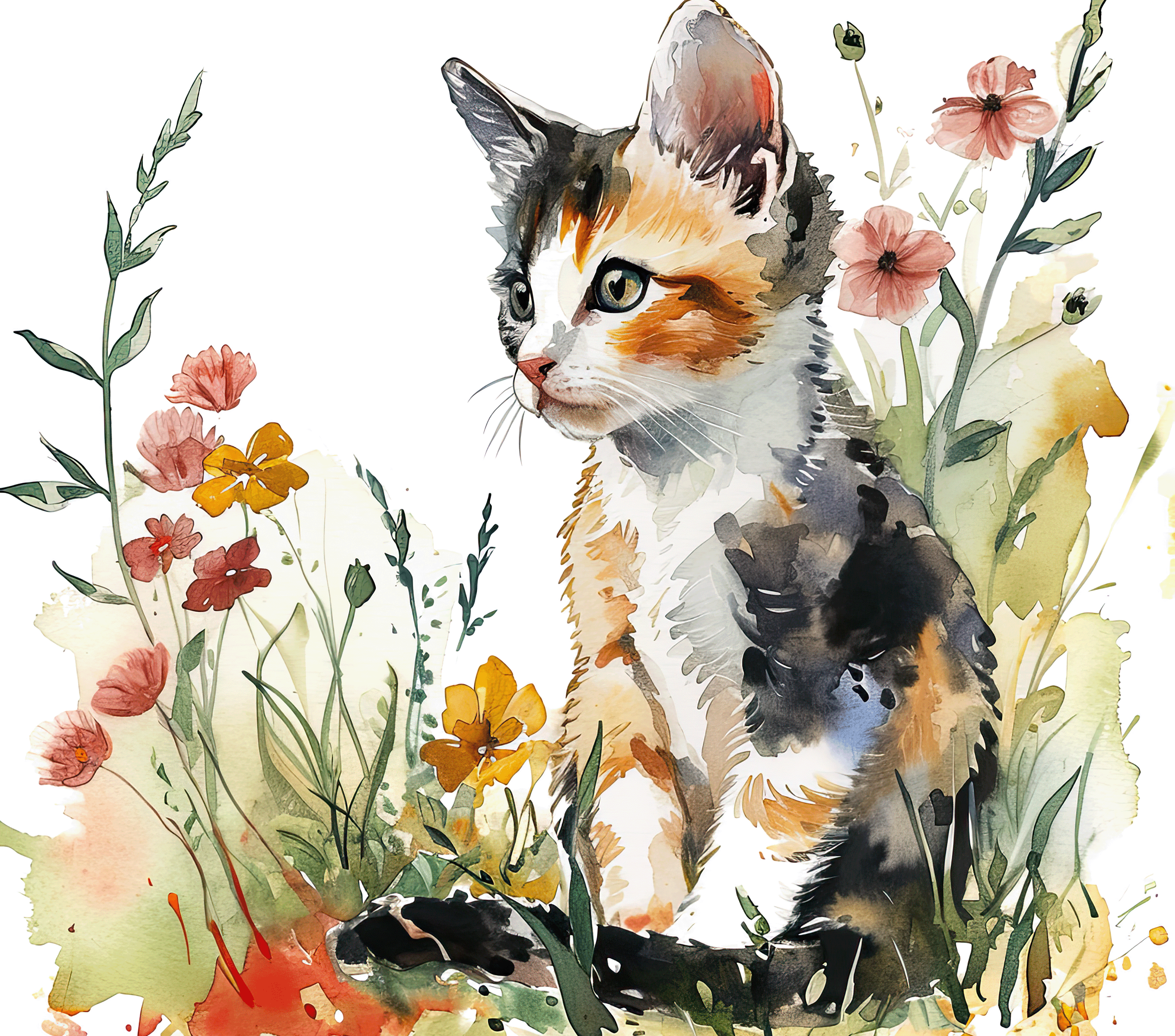 Watercolor Calico Kitten 1