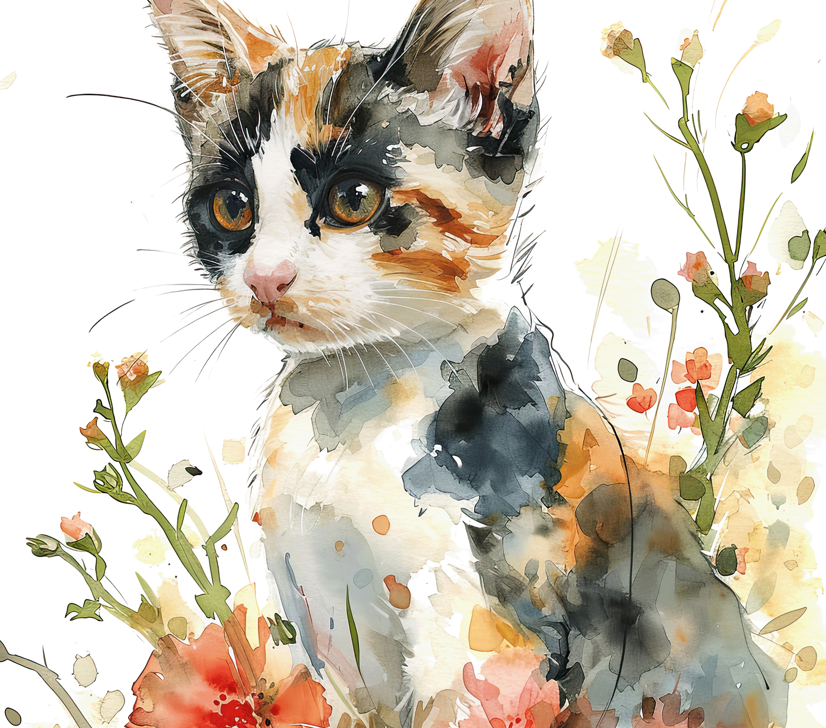 Watercolor Calico Cat 4