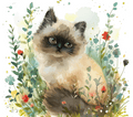 Watercolor Himalayan Kitten with Eucalyptus 2