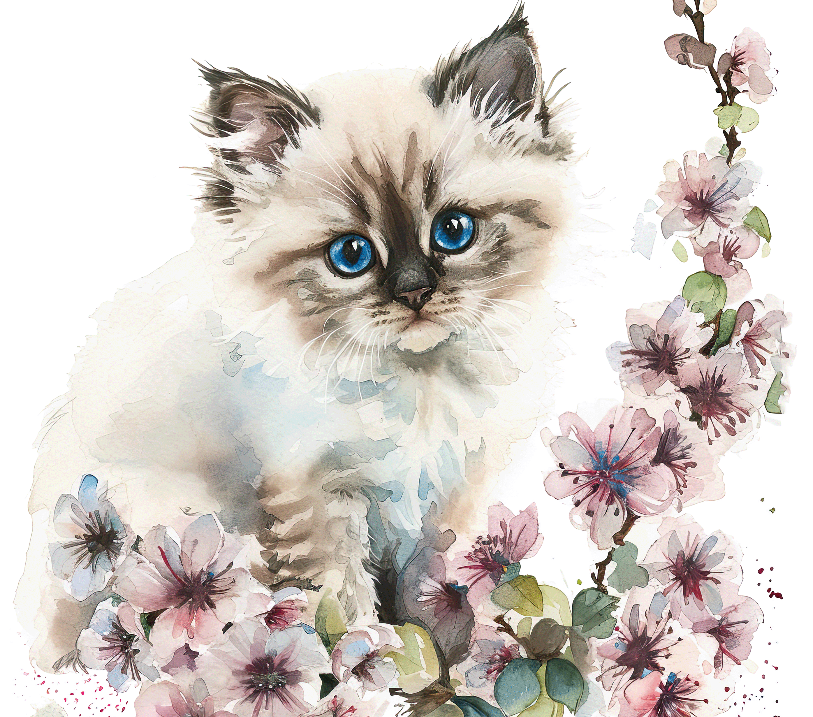 Watercolor Himalayan Kitten 3