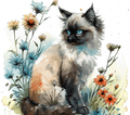 Watercolor Himalayan Cat with Wildflowers 4