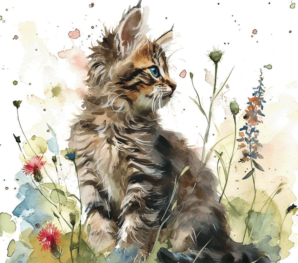 Watercolor Maine Coon Kitten 1