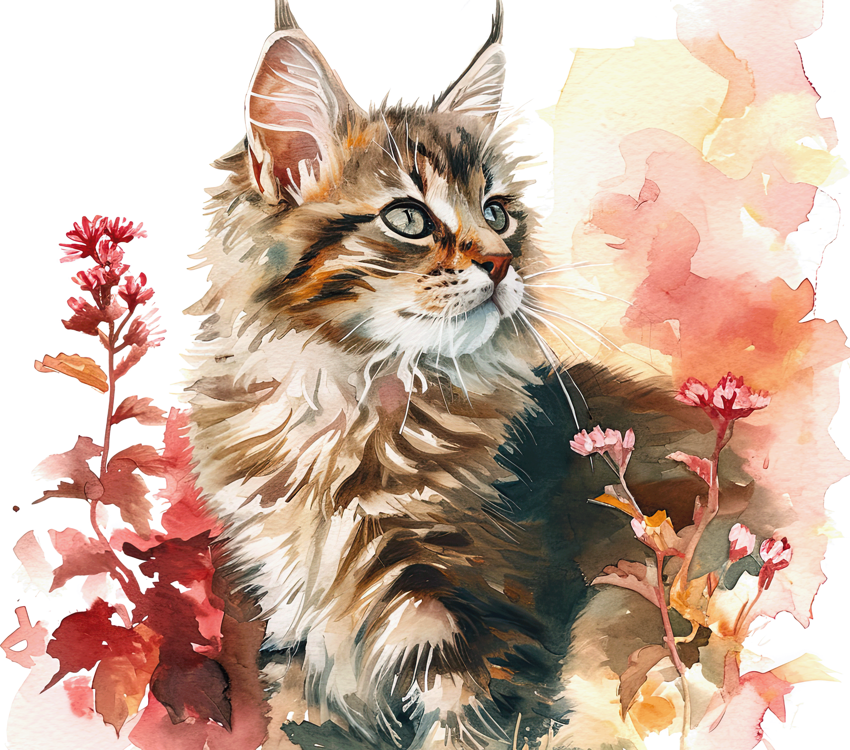 Watercolor Maine Coon Kitten 6