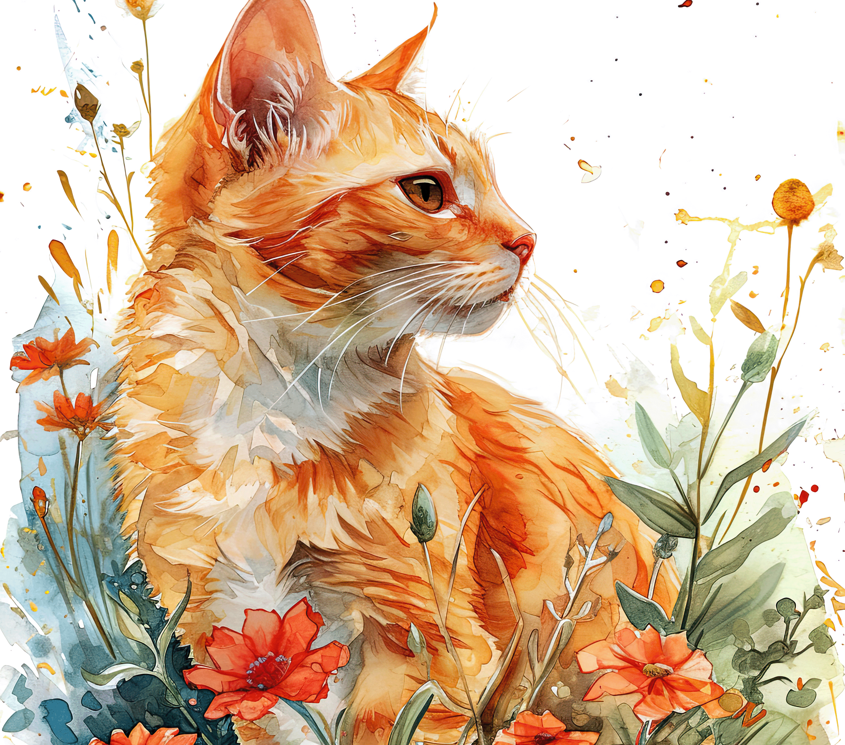 Watercolor Orange Tabby Kitten 3