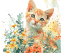 Watercolor Orange and White Kitten 4