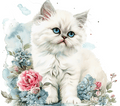 Watercolor White Persian Cat with Blue Flowers 4