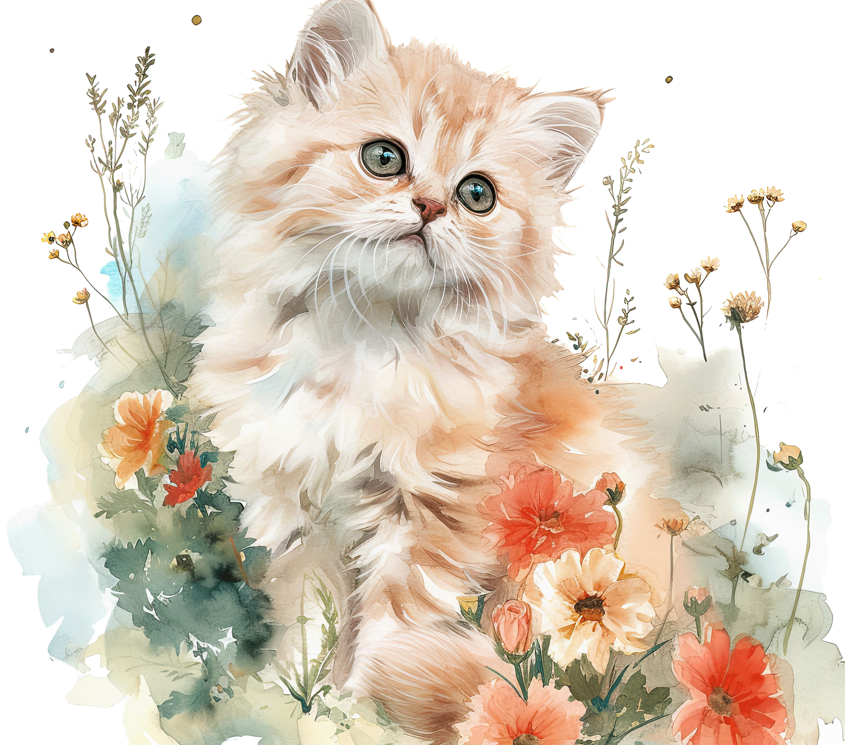 Watercolor Cream Persian Kitten 6
