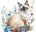 Watercolor Ragdoll Cat with Blue Wildflowers 6