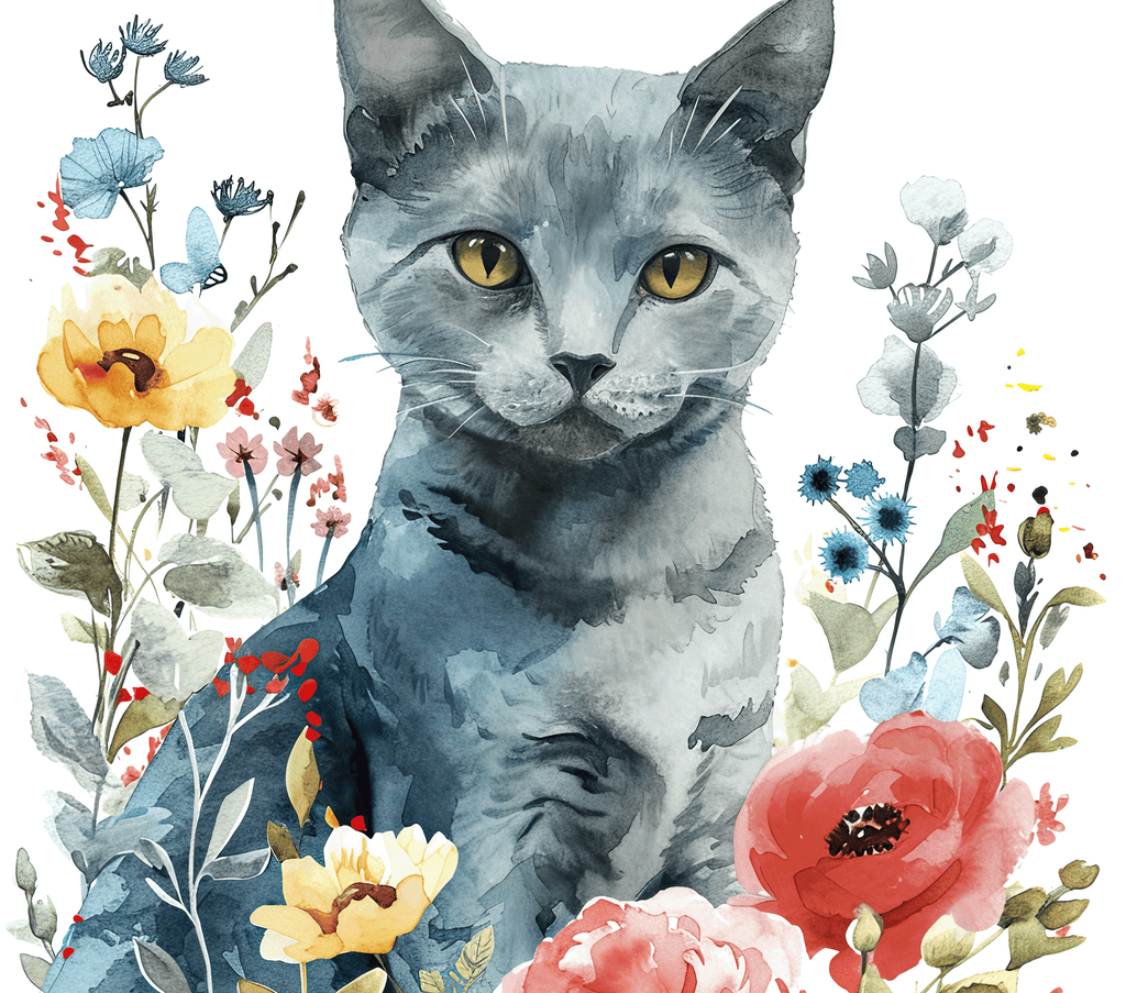 Watercolor Russian Blue Cat 2