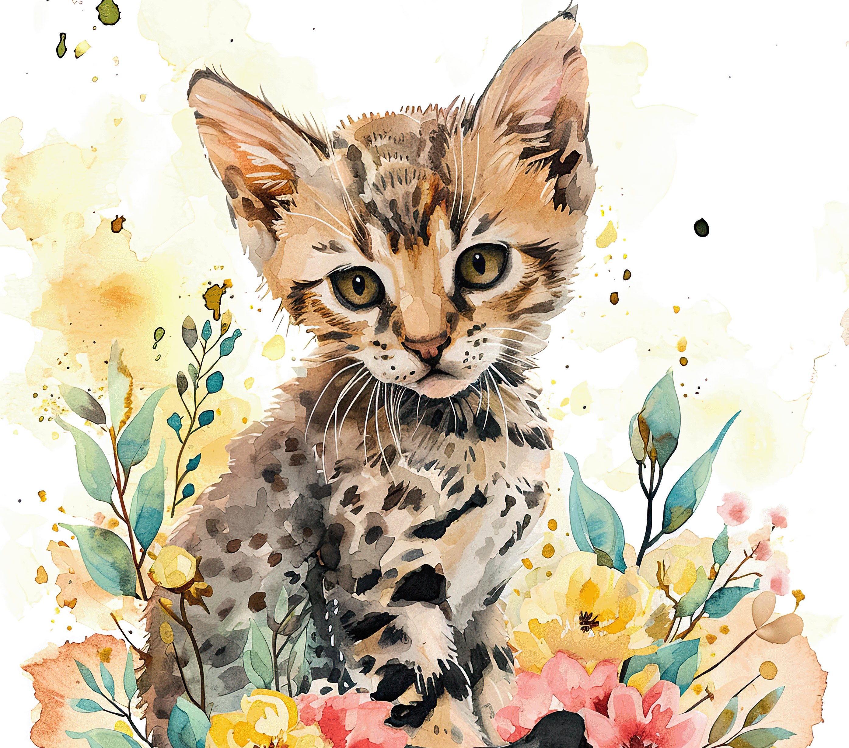 Watercolor Savannah Cat Kitten 3