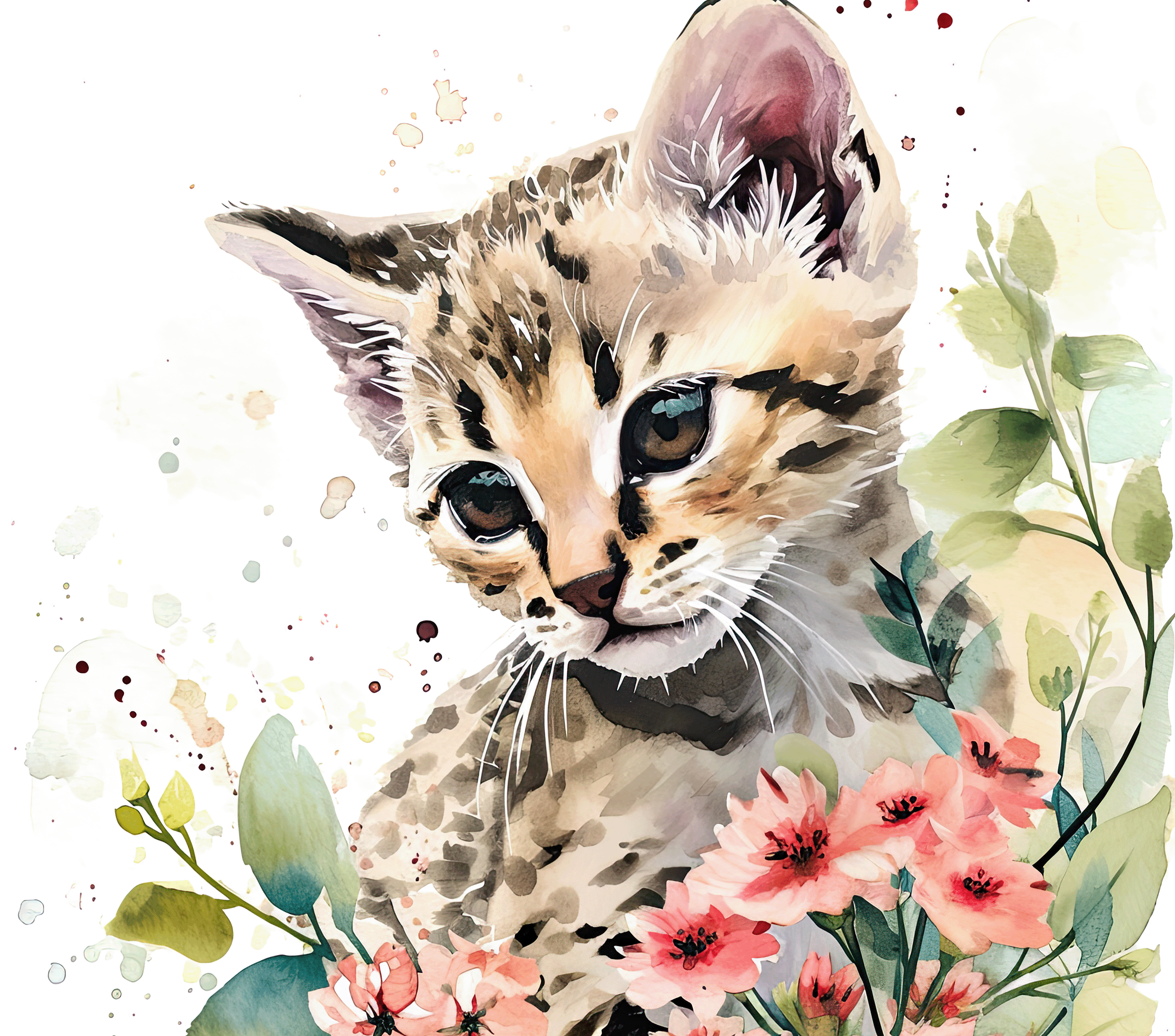 Watercolor Savannah Kitten 5