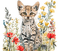 Watercolor Savannah Cat Kitten with Wildflowers 6